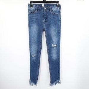 Free People Medium Wash Jeans Raw Hem Size 24 Distressed Excellent Condition